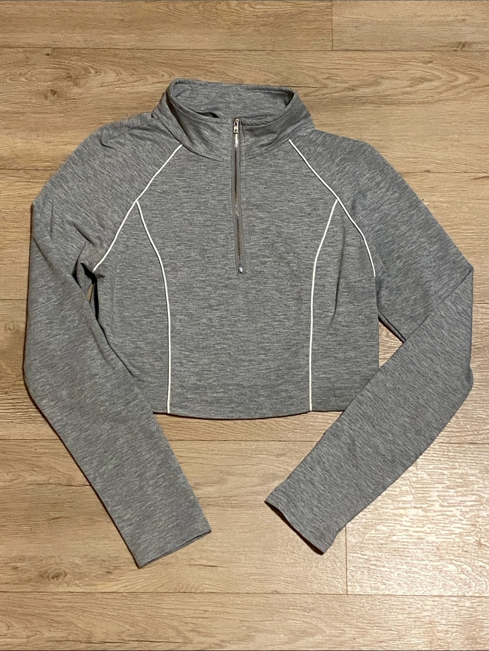 SHEIN Gray Cropped Quarter-Zip Top